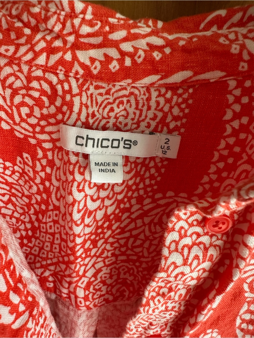 Chico's Bright Coral paisley linen shift dress. - Picture 2 of 4